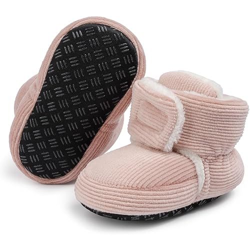KIDSUN Infant Baby Boy Girl Cozy Fleece Bootie Newborn Stay On Slipper Winter Warm Gripper Non-Slip Crib Shoes