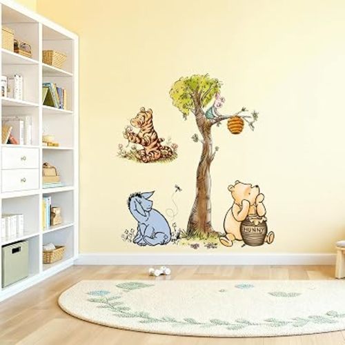 Winnie Wall Decals Large Wall Stickers Cute Pooh Theme Nursery Bedroom Playroom Classroom Decor Winnie Baby Shower & Birthday Decorations Supplies