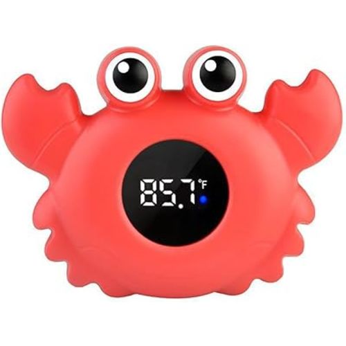 Bath Thermometer, Digital Tube Floating Thermometer, Temp Warning Water Temperature Thermometer, Cute Cartoon Water Temperature Monitoring (Crab Red)