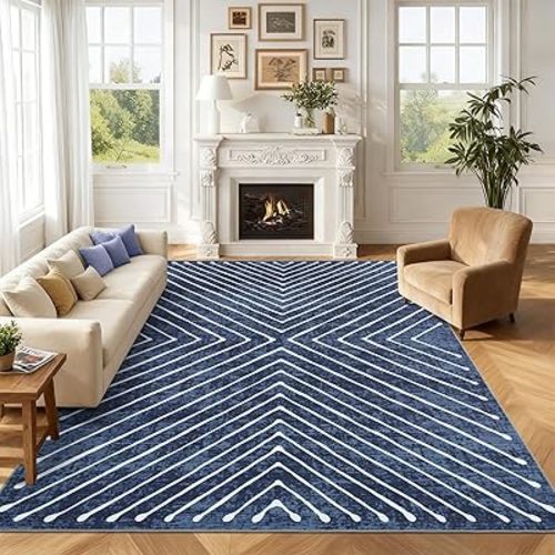 8x10 Area Rug for Living Room Washable Rug Non Slip Large Bedroom Stain Resistant Dining Room Contemporary Accent Carpet Ultra Soft Modern Rug for Home Decor Office, Navy