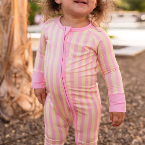 Infant Romper in Lemonade Stripes