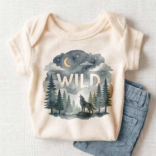 Wild Wolf Baby Onesie - Howling Wolf Moon Forest Cute Bodysuit
