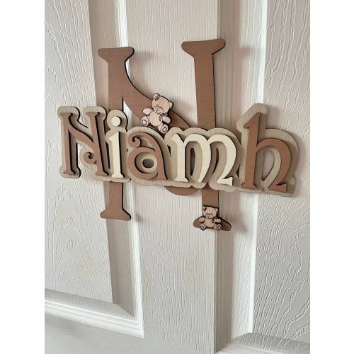 Personalised Teddy Bear Nursery Name Sign: Wooden Baby Room Decor Custom Teddy bear door sign nursery decor Boys newborn Name plaque