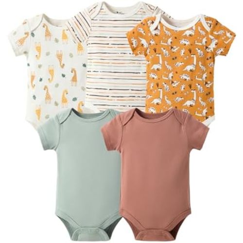 Baby Girls Short Sleeve Bodysuit,100% Cotton 5 Pack of Infant Clothes,0-24 Months Soft Toddler Summer Rompers