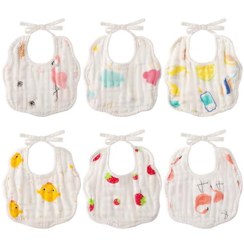 MALLMALL6 6Pcs Muslin Baby Drooling Bibs Adjustable Halter Neck Newborn Teething