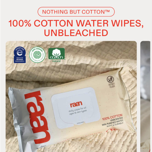 100% Cotton Baby Wipes – Unscented, Hypoallergenic | raan