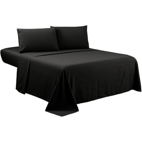Sfoothome Queen Sheets Set - Black Hotel Luxury 4-Piece Bed Set, Extra Deep Pocket, 1800 Series Bedding Set, Wrinkle & Fade Resistant, Sheet & Pillow Case Set (Queen, Black)