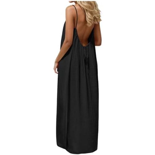 Backless Cami Dresses for Women Cami Lounge Dress Backless Sleeveless House Dress Long Sundress with Back Tie