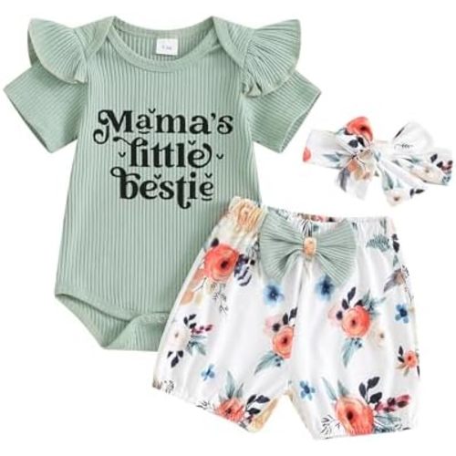 Adobabirl Baby Girl Newborn Clothes My 1st Mothers Day Romper Onesie Plaid Shorts Bloomers Headband Summer Outfits