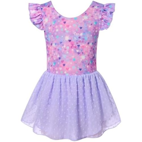 Funnycokid Ballet Leotard for Girls Dance Leotards with Skirt Toddler Ruffle Sleeve Ballerina Outfit