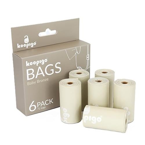 Keepigo, Compostable Disposable Diaper Bags Refills | 6 Rolls, 72 Leak-Proof, XL Biodegradable Baby Poop Bags | Eco-Friendly Diaper Trash Bags for Home, Travel, Pet Waste | Odor-Free,