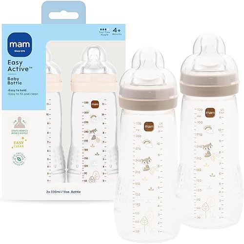 MAM 11oz Natural Flow Active Anti-Colic Baby Bottle, 4+ Mths, 2 Pack
