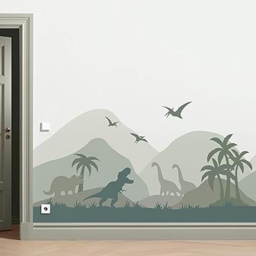 Dinosaur Wall Decals Peel and Stick 64.9x34.6in Tropical Jungle Skirting Line Decals Green Grass Green Art for Baby Nursery Kids Bedroom Playroom Home Decor