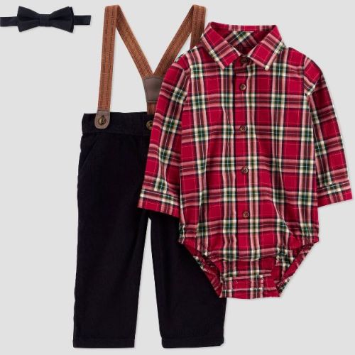 Carter's Just One You® Baby Boys' Holiday 3pc Plaid Suspender Set - Red