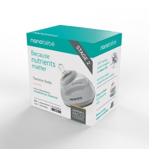 Nanobebe Stage 2 Transition Baby Bottle 8oz - Gray