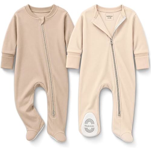 2pk Baby Pajamas Footie, Baby Sleepers, Newborn Pajamas (Ecru, 0-3M)