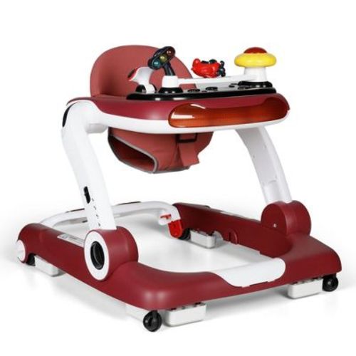 TODECARE 5-in-1 Baby Walker , Adjustable Height Activity Walker with Safety Bumper for Toddlers, Red