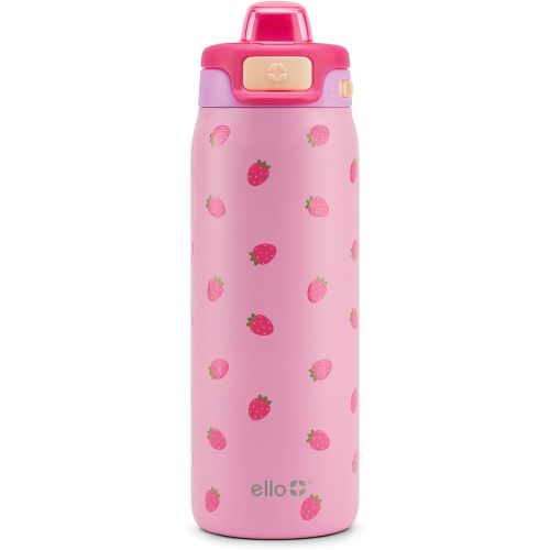 Ello Pop & Fill 18oz Stainless Steel Kids Water Bottle with Quick Fill Lid | Vacuum Insulated BPA Free Bottle with Leak Proof Straw and Chug Lid, Dishwasher Safe, Gift For Kids Teens, Strawberries