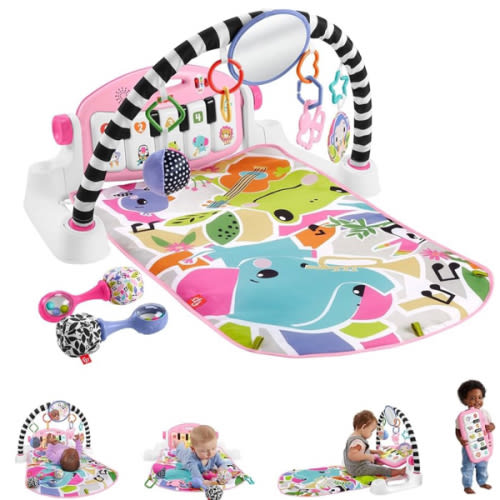 Fisher-Price Baby Musical Toy Set Glow and Grow Kick & Play Piano Gym Pink Playmat with 2 Rattle Maracas for Newborns Ages 0+ Months
