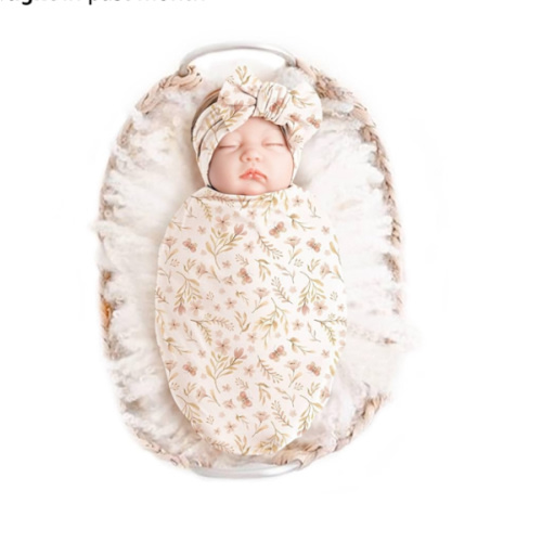 Konssy Baby Girl Newborn Receiving Blanket with Headband Set Baby Swaddle Nursery Swaddle Wrap