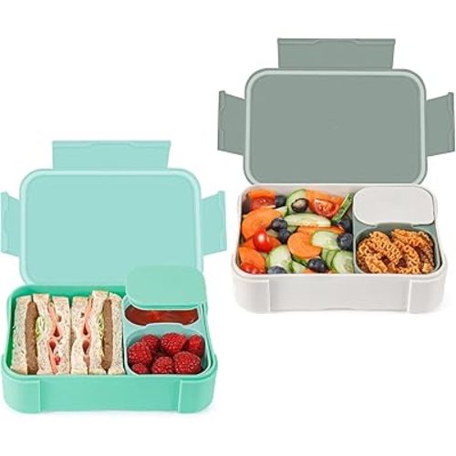FANCILLA Bento Box for Kids 2 Pack, Leak-Proof Lunch Box Containers with Removable Compartment, Reusable Snack Lunchable Container for School Work Travel, Dishwasher Safe, BPA-Free (White & Aqua)