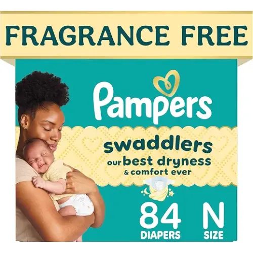 Pampers Swaddlers Diapers, Size 0 (up to 10 lbs), 84 Count, Hypoallergenic, Absorbent, Keeps Baby Dry and Comfortable, Skin Safe Disposable Newborn Baby Diaper