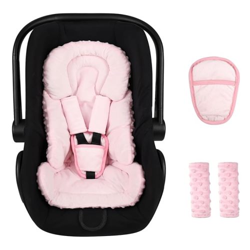Infant Car Seat Insert Boy Girl, 3 in 1 Newborn Carseat Insert with Strap Pads, Car Seat Head Support for Baby Strollers, Swings, and Bouncers, Comfortable and Machine Washable, Purple