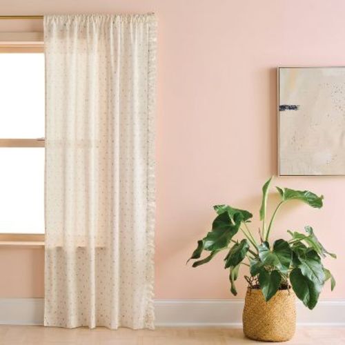 42"x84" Light Filtering Floral Ruffle Curtain Panel Pink/Ivory - Room Essentials™