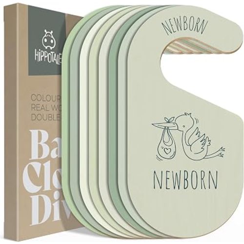 Wooden Baby Closet Dividers – Green Baby Clothes Organizer for Boy & Girl Nursery Storage & Clothing Organization – 8 Size Closet Dividers for Newborn Clothes, Gender Neutral Nursery Essentials
