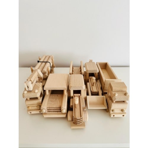 SET 5, handmade wooden car toys montessori, digger toy, truck, eco car, natural wood