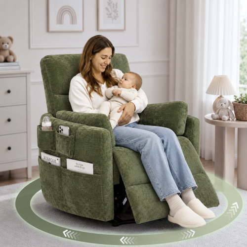Leovanni Power Recliner Chair, Modern 270° Swivel Rocker Recliner Chair with USB & Type-C Charging,Upholstered Glider Chair for Living Room, Nursery, Green