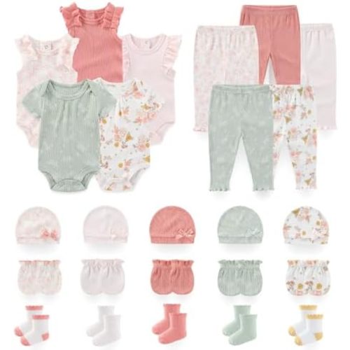 25Pcs Unisex Baby Boy Girl Pants Set Bodysuits Hats Mittens Socks