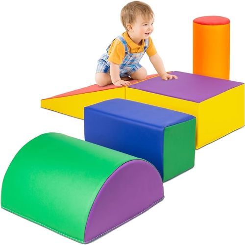 Best Choice Products 5-Piece Kids Climb & Crawl Soft Foam Block Activity Play Structures for Child Development, Color Coordination, Motor Skills - Blue
