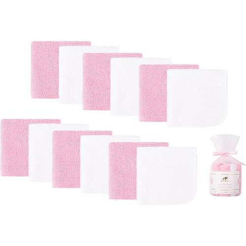 12 Pack Baby Washcloths 100% Cotton - Small Terry Wash Cloths 7.8" x 7.8" Soft Face Washcloth for Hand Body Sensitive Skin Thin Absorbent Wipes for Newborns Infant