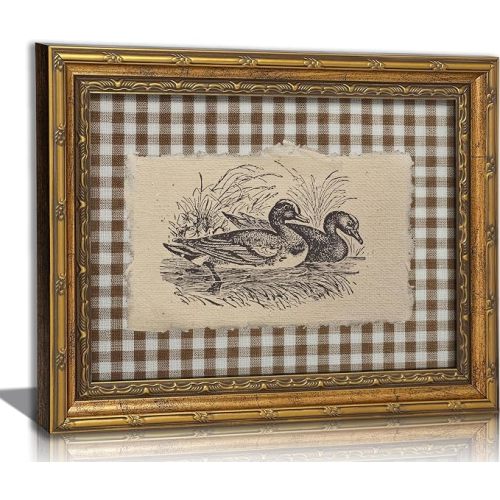 Vintage Gold Framed Duck Wall Art Rustic Mallard Bird Wall Decor Sketch Duck Painting Prints Country Farmhouse Animal Pictures for Living Room Kitchen Bathroom Bedroom 9x11 Inches