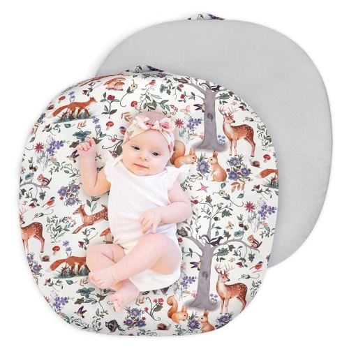 Newborn Lounger Cover for Girls Boys, Removable Soft Baby Lounger Cover, Reversible Infant Lounger Cover Minky, Gray & Woodland Animals (Only Cover)