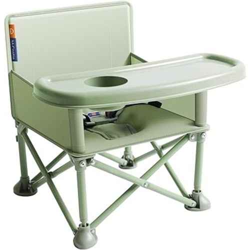 New Portable Travel Booster Seat with Tray|Foldable Infant Seat Booster Dining Chair|Great for Camping, Beach, Lawn|Toddler, Child Camping Chair 6 Months - 3 Years Old (Green)