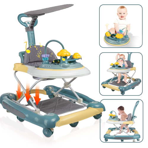 SolarSoda 4 in 1 Baby Walker, Adjustable Height, Foldable, Unisex, 7-18 Months, Blue