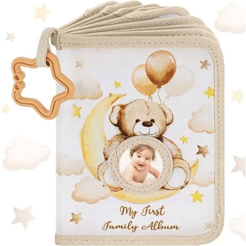 My First Photo Album for Baby Soft Toddlers Family Photo Book with Safe Mirror Holds 4 x 6 Photos Family Album Picture Book Gift for Newborn Toddler Kids Baby Shower(Bear)