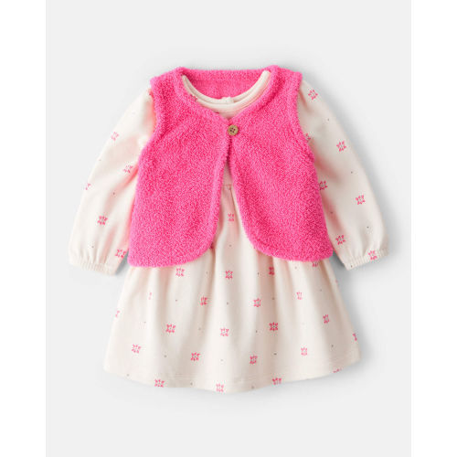 Baby Girl 2-Piece Floral Motif Sherpa Long-Sleeve Dress Set - White/Pink - Carter's | Carter's