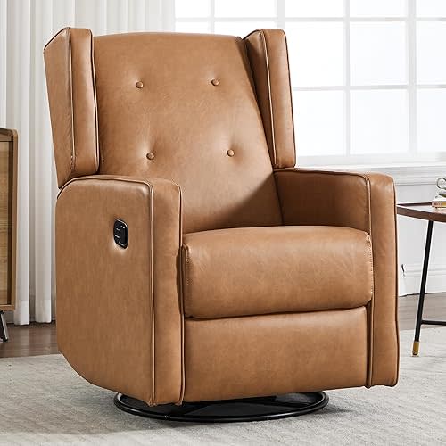 CANMOV Swivel Rocker Recliner Chair, Nursery Glider Chair, Nursery Rocking Chairs, Manual Reclining Chair, Brown