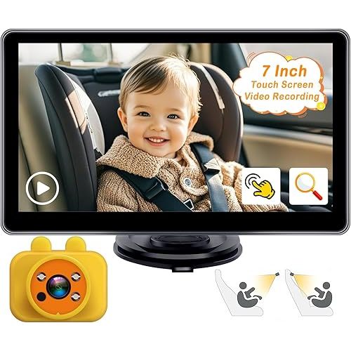 Yakry Baby Car Camera 7-Inch - 3X Zoom Recording Touchscreen 1080P HD Easy to Install 150° Wide Angle Rear Facing Backseat Camera 940nm Night Vision for Infant