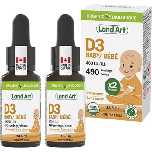 Vitamin D3 Baby, Organic, 400 IU, Bones Teeth, Unflavoured, 13,5ml (2-Pack)