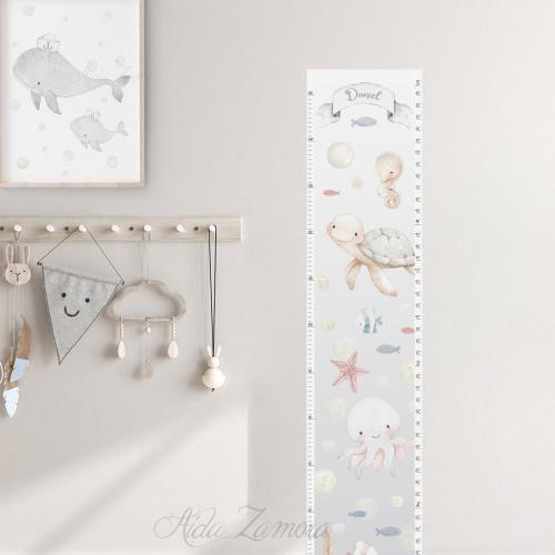 Personalized Growth chart sticker, SEA, Nursery growth chart, Watercolor growth chart, ocean animals, Growth chart, Saa animals Growth chart