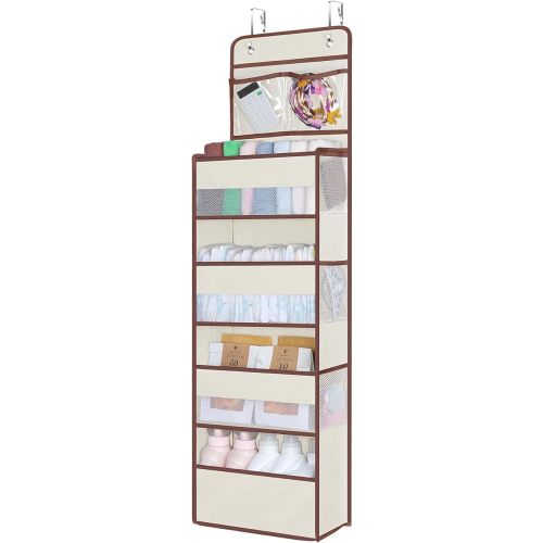 Univivi Over Door Hanging Organizers and Storage Nursery Closet Cabinet Baby Storage with 4 Large Compartments 2 Small PVC Pockets with 6 Side Pockets for Cosmetics, Toys and Sundries (Beige)