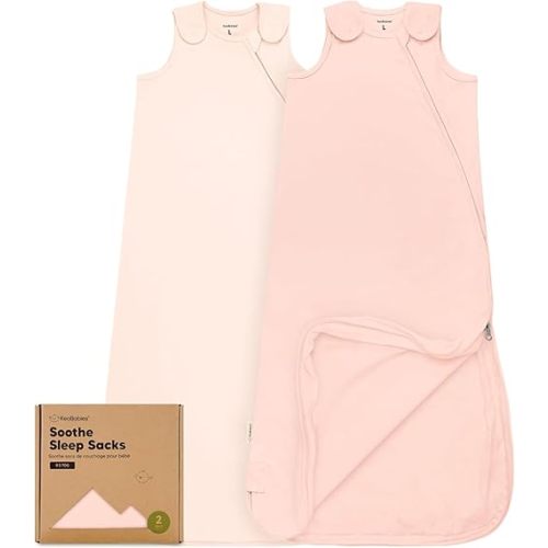 2-Pack Organic Baby Sleep Sacks, 100% Cotton - Soft & Breathable 0.5TOG Baby Wearable Blanket, Toddler Sleeping Sack 18-24 Months, Easy to Wear Transitional Swaddles for Newborns (Mist Rose, L)