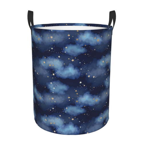 Honeii Starry Sky Print Laundry Hamper Basket,Baby Nursery Woven Storage Basket for Toys Bin,Pillows,Blankets,Clothes-