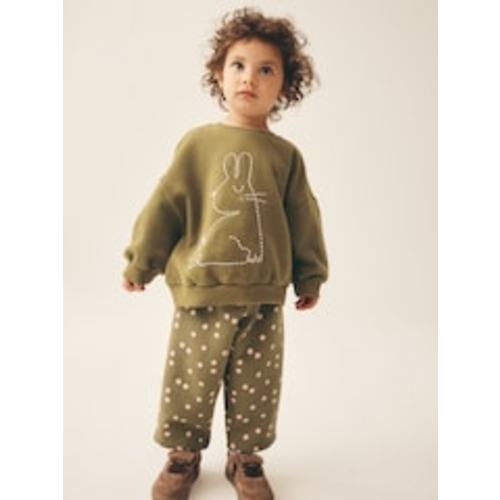Buy Khaki Green Bunny Crew Neck Sweatshirt and Barrel Trousers Set (3mths-7yrs) from Next USA