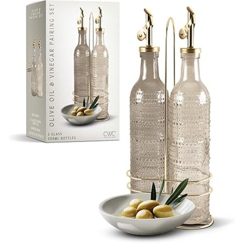 COOK WITH COLOR Glass Olive Oil Bottle Dispenser - 2 Pack- 17oz Oil and Vinegar Cruet - Olive Oil Carafe Decanter for Kitchen