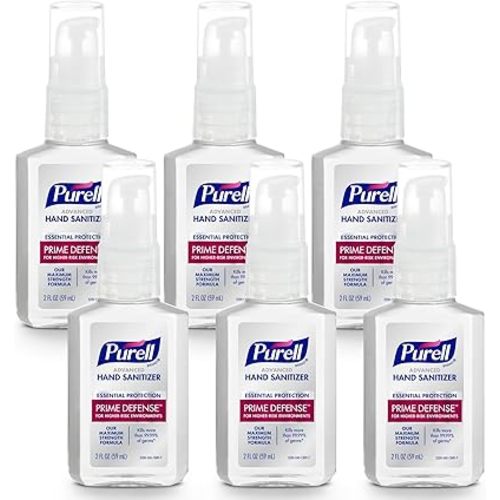 Purell Prime Defense Advanced Hand Sanitizer, Fragrance Free, Our Maximum Strength Formula, 2 fl oz Travel-Size Pump Bottles (Pack of 6) - 3299-04-EC